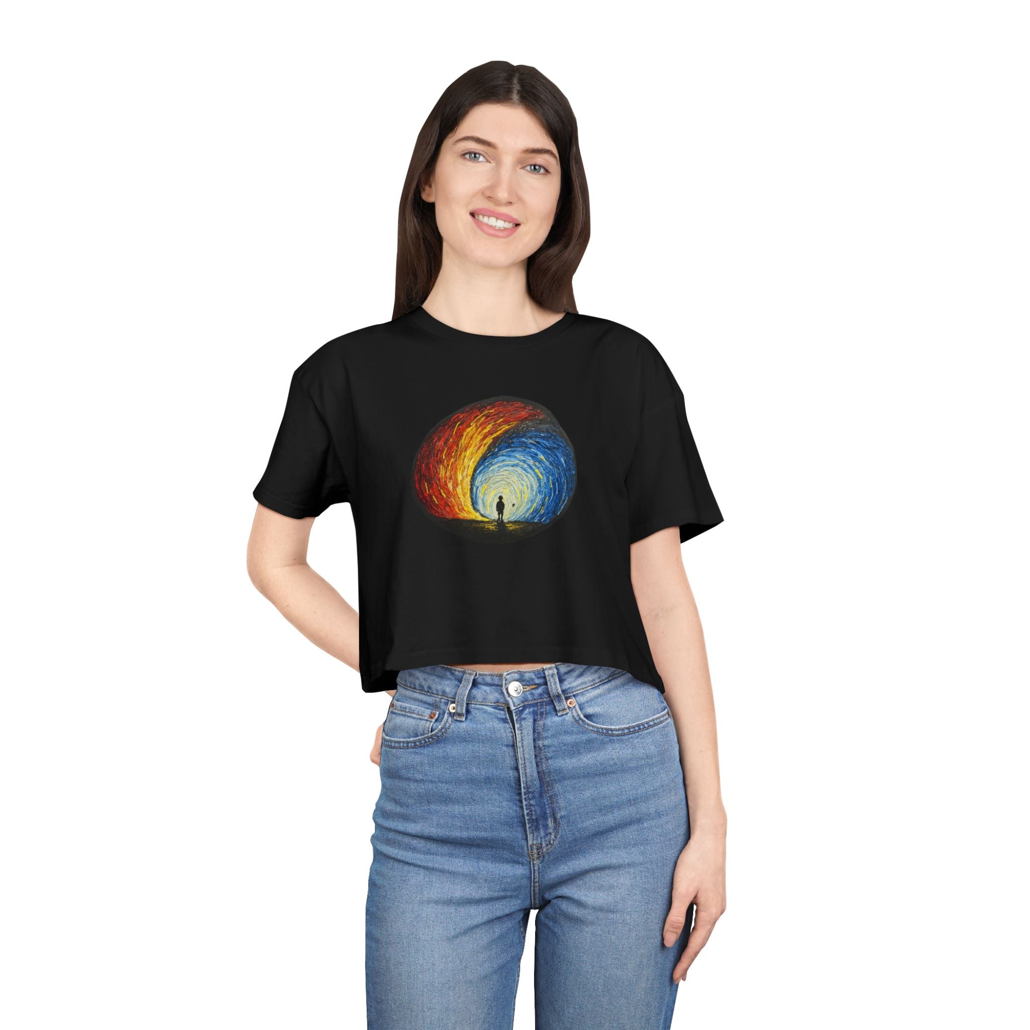 Colorful Abstract Women's Crop Tee, Casual Top, Summer Wear, Stylish Gift, Graphic Tee, Festival Outfit