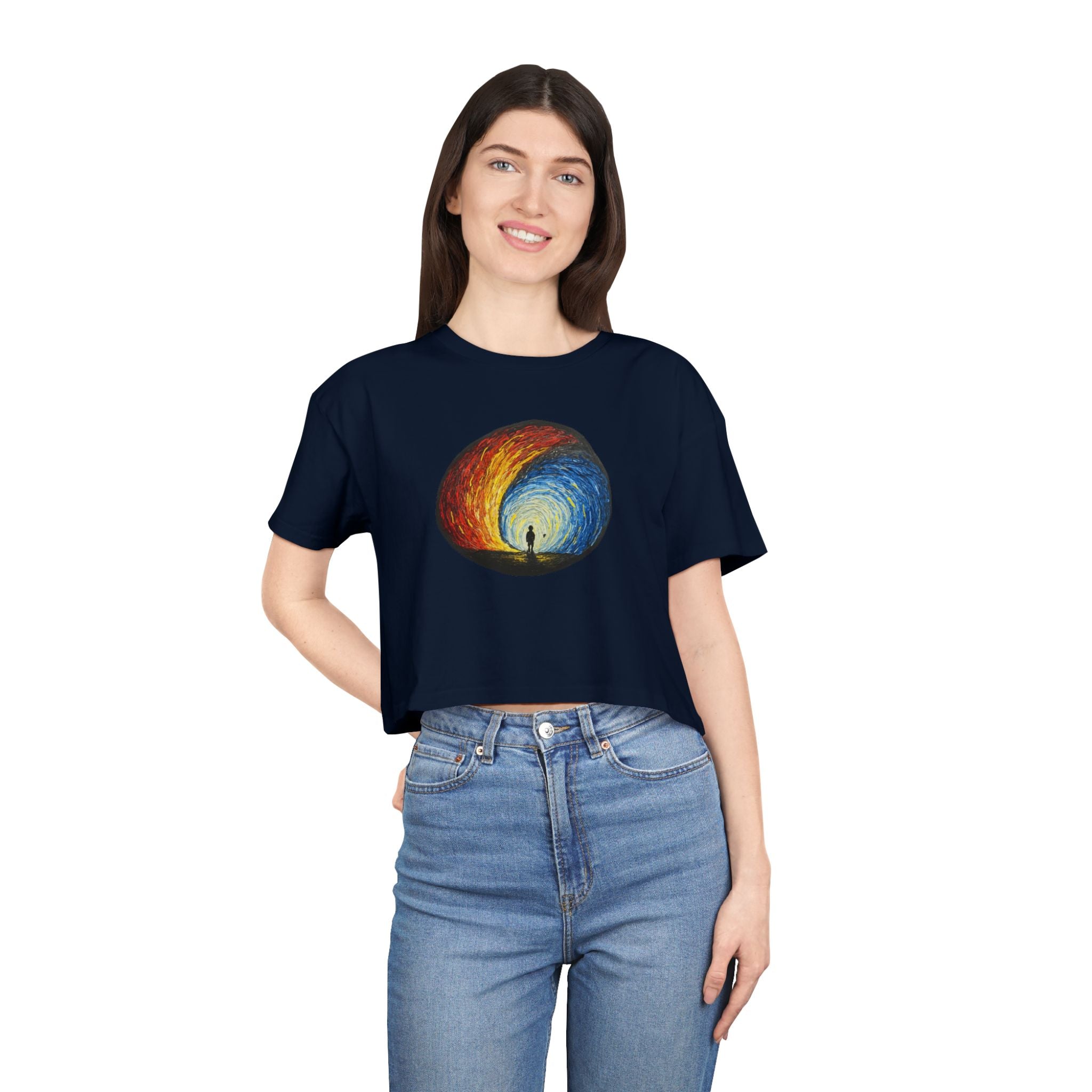 Colorful Abstract Women's Crop Tee, Casual Top, Summer Wear, Stylish Gift, Graphic Tee, Festival Outfit